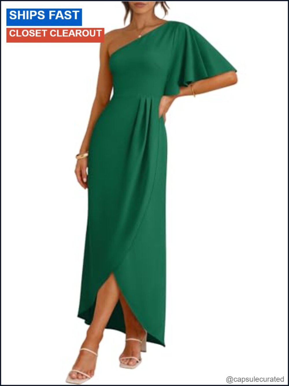 Women One Shoulder Midi Dress Wrap Formal Guest Wedding